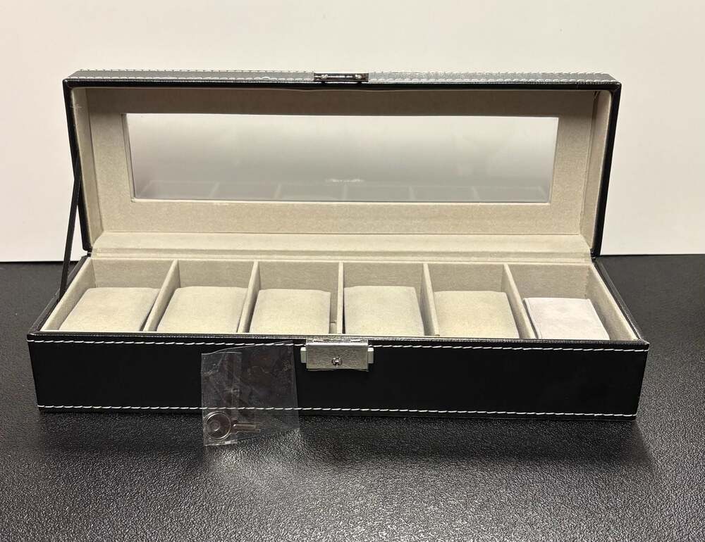6-Slot PU Leather Watch Box Organizer with Glass Window and Lock